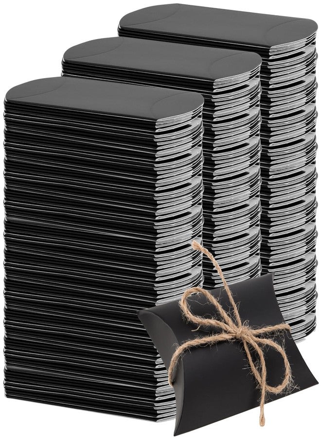 LEXININ 150 Pack 5 x 3.5 Inches Black Pillow Boxes, Large Black Pillow Boxes with Jute Twins, Kraft Party Favor Pillow Candy Box for Birthday, Wedding Party - Image 1